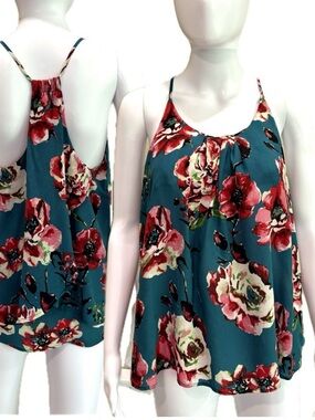 Lucky Brand 100% Silk Floral Cami Womens Size Small Halter Split Back A-Line